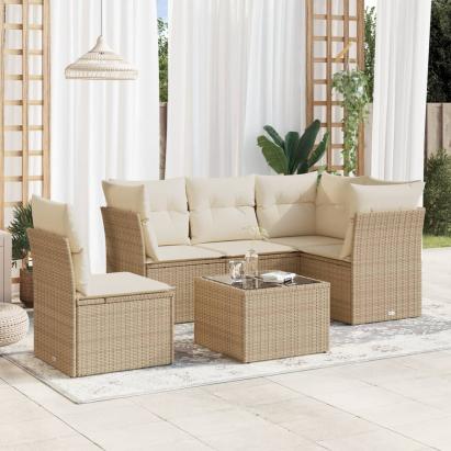 Set canapele de grădină cu perne, 6 piese, bej, poliratan GartenMobel Dekor