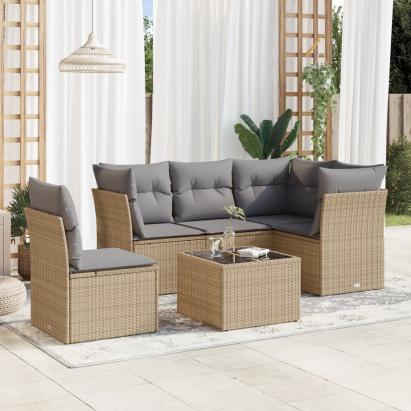 Set canapele de grădină cu perne, 6 piese, bej, poliratan GartenMobel Dekor