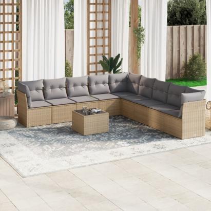 Set canapele de grădină cu perne, 10 piese, bej, poliratan GartenMobel Dekor