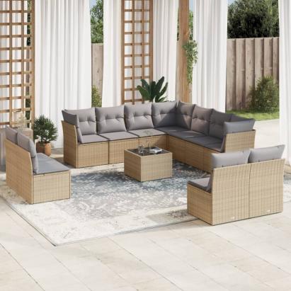 Set canapele de grădină cu perne, 12 piese, bej, poliratan GartenMobel Dekor