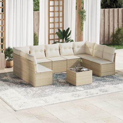Set canapele de grădină cu perne, 10 piese, bej, poliratan GartenMobel Dekor