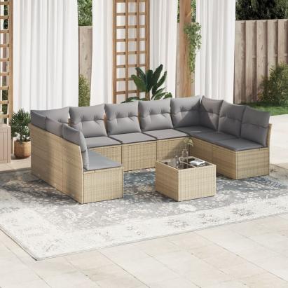 Set canapele de grădină cu perne, 10 piese, bej, poliratan GartenMobel Dekor