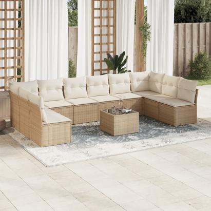 Set canapele de grădină cu perne, 11 piese, bej, poliratan GartenMobel Dekor