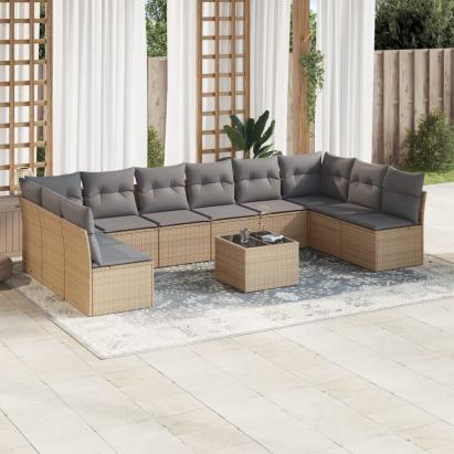 Set canapele de grădină cu perne, 11 piese, bej, poliratan GartenMobel Dekor