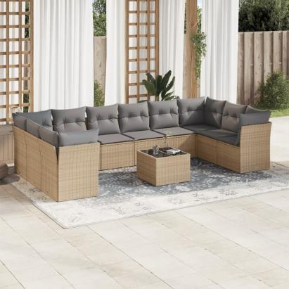 Set canapele de grădină cu perne, 11 piese, bej, poliratan GartenMobel Dekor