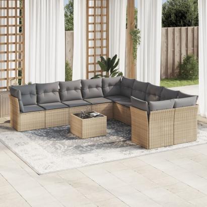 Set canapele de grădină cu perne, 11 piese, bej, poliratan GartenMobel Dekor