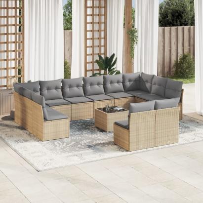 Set canapele de grădină, 13 piese, cu perne, bej, poliratan GartenMobel Dekor
