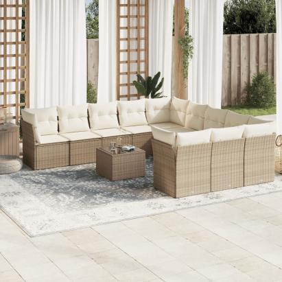 Set canapele de grădină cu perne, 12 piese, bej, poliratan GartenMobel Dekor