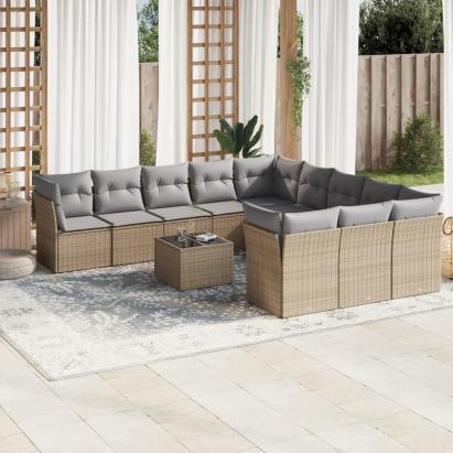 Set canapele de grădină cu perne, 12 piese, bej, poliratan GartenMobel Dekor