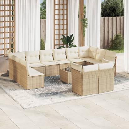 Set canapele de grădină, 13 piese, cu perne, bej, poliratan GartenMobel Dekor