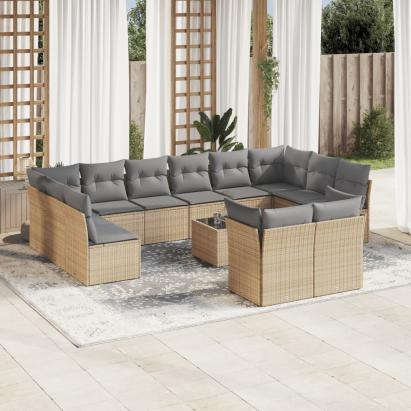 Set canapele de grădină, 13 piese, cu perne, bej, poliratan GartenMobel Dekor