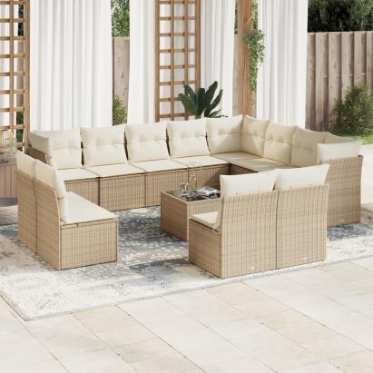 Set canapele de grădină, 13 piese, cu perne, bej, poliratan GartenMobel Dekor