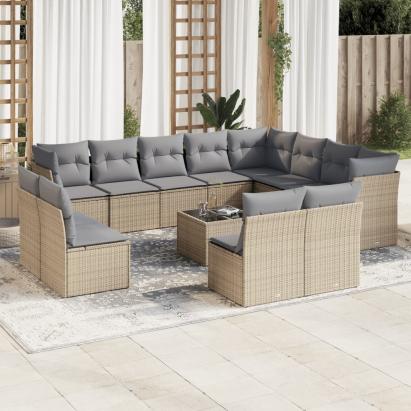 Set canapele de grădină, 13 piese, cu perne, bej, poliratan GartenMobel Dekor