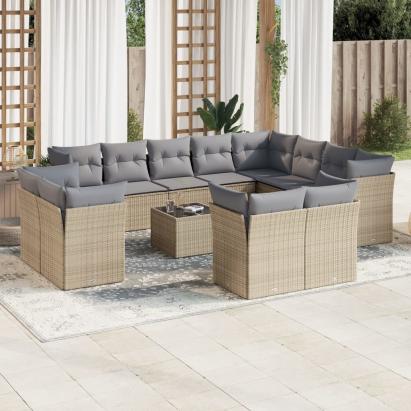 Set canapele de grădină, 13 piese, cu perne, bej, poliratan GartenMobel Dekor