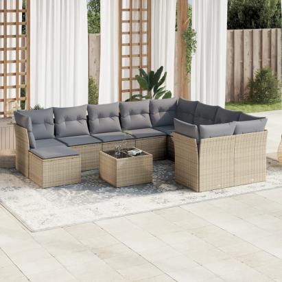 Set canapele de grădină cu perne, 11 piese, bej, poliratan GartenMobel Dekor