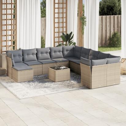 Set canapele de grădină cu perne, 12 piese, bej, poliratan GartenMobel Dekor