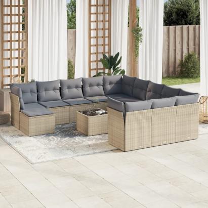 Set canapele de grădină, 13 piese, cu perne, bej, poliratan GartenMobel Dekor