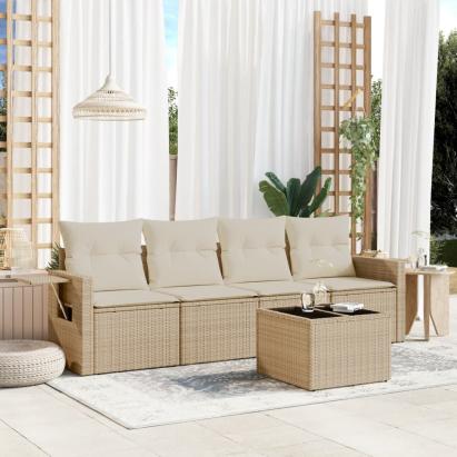 Set canapele de grădină cu perne, 5 piese, bej, poliratan GartenMobel Dekor