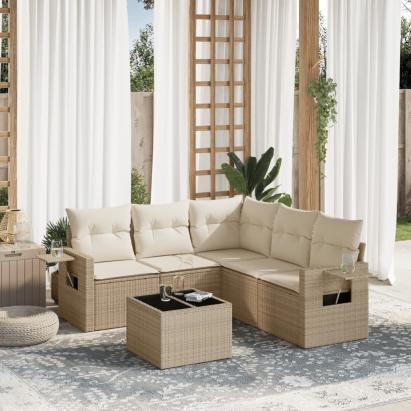 Set canapele de grădină cu perne, 6 piese, bej, poliratan GartenMobel Dekor