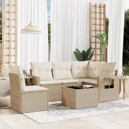 Set canapele de grădină cu perne, 6 piese, bej, poliratan GartenMobel Dekor