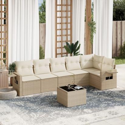 Set canapele de grădină, 7 piese, cu perne, bej, poliratan GartenMobel Dekor