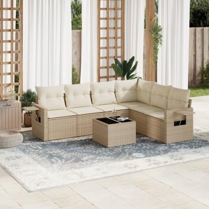 Set canapele de grădină, 7 piese, cu perne, bej, poliratan GartenMobel Dekor