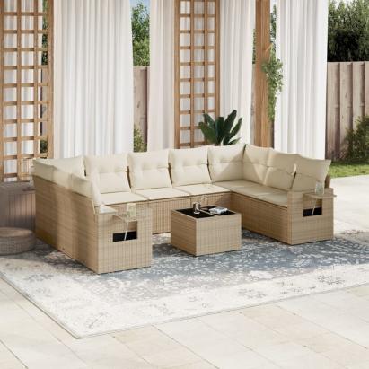 Set canapele de grădină cu perne, 10 piese, bej, poliratan GartenMobel Dekor