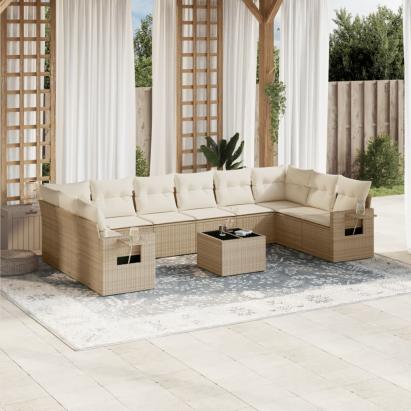 Set canapele de grădină cu perne, 11 piese, bej, poliratan GartenMobel Dekor