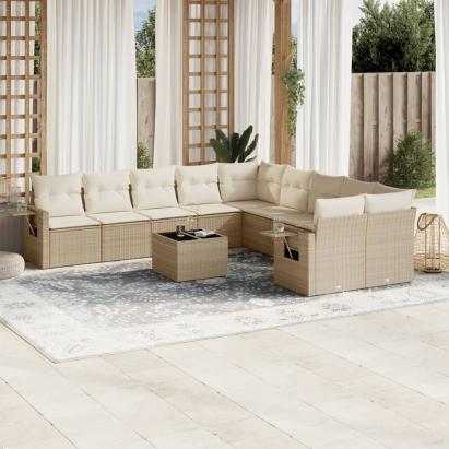 Set canapele de grădină cu perne, 11 piese, bej, poliratan GartenMobel Dekor