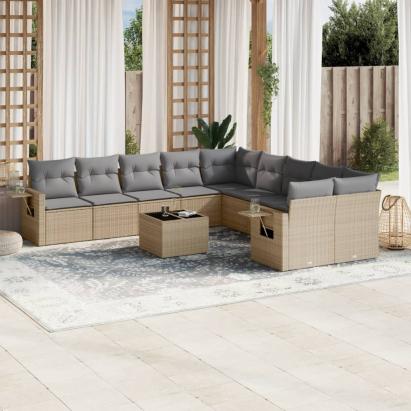 Set canapele de grădină cu perne, 11 piese, bej, poliratan GartenMobel Dekor