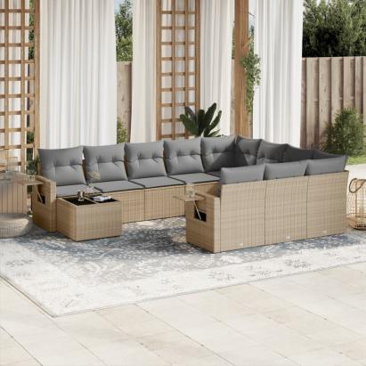 Set canapele de grădină cu perne, 11 piese, bej, poliratan GartenMobel Dekor