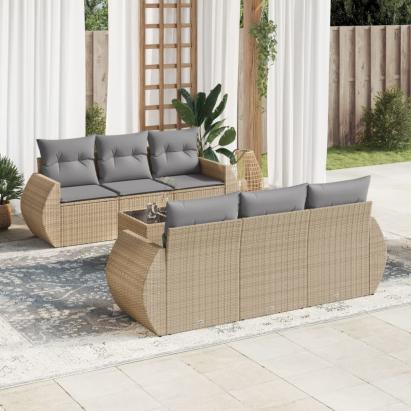 Set canapele de grădină, 7 piese, cu perne, bej, poliratan GartenMobel Dekor