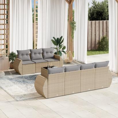 Set canapele de grădină, 8 piese, cu perne, bej, poliratan GartenMobel Dekor