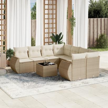 Set canapele de grădină, 9 piese, cu perne, bej, poliratan GartenMobel Dekor