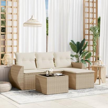 Set canapele de grădină cu perne, 5 piese, bej, poliratan GartenMobel Dekor