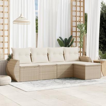Set canapele de grădină cu perne, 5 piese, bej, poliratan GartenMobel Dekor