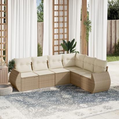 Set canapele de grădină cu perne, 6 piese, bej, poliratan GartenMobel Dekor
