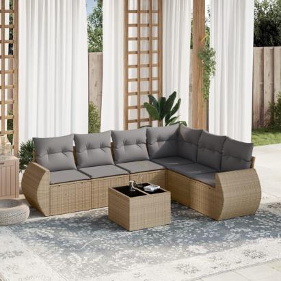 Set canapele de grădină, 7 piese, cu perne, bej, poliratan GartenMobel Dekor