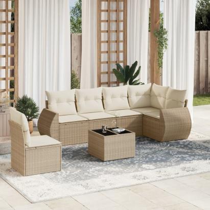 Set canapele de grădină, 7 piese, cu perne, bej, poliratan GartenMobel Dekor