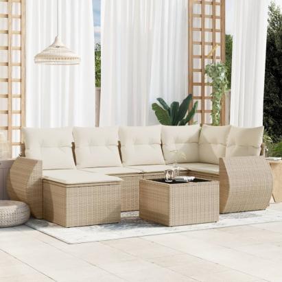Set canapele de grădină, 7 piese, cu perne, bej, poliratan GartenMobel Dekor