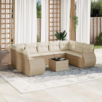 Set canapele de grădină cu perne, 10 piese, bej, poliratan GartenMobel Dekor