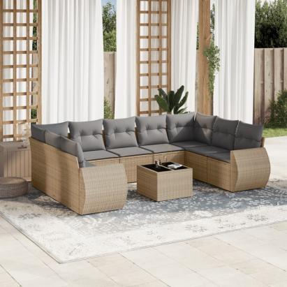 Set canapele de grădină cu perne, 10 piese, bej, poliratan GartenMobel Dekor