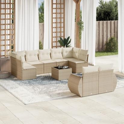 Set canapele de grădină cu perne, 10 piese, bej, poliratan GartenMobel Dekor