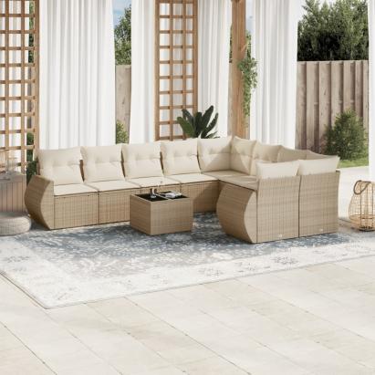 Set canapele de grădină cu perne, 10 piese, bej, poliratan GartenMobel Dekor