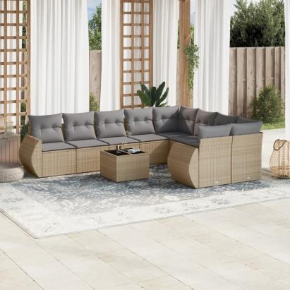 Set canapele de grădină cu perne, 10 piese, bej, poliratan GartenMobel Dekor