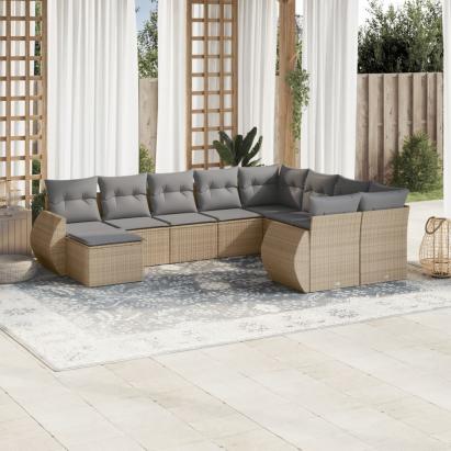 Set canapele de grădină cu perne, 10 piese, bej, poliratan GartenMobel Dekor