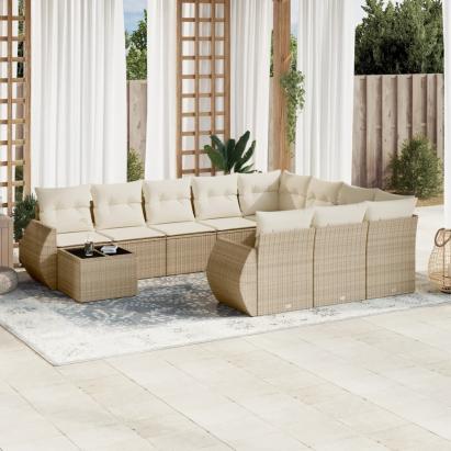 Set canapele de grădină cu perne, 11 piese, bej, poliratan GartenMobel Dekor