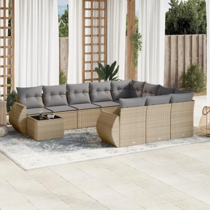 Set canapele de grădină cu perne, 11 piese, bej, poliratan GartenMobel Dekor