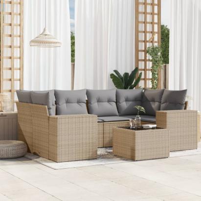 Set canapele de grădină, 7 piese, cu perne, bej, poliratan GartenMobel Dekor