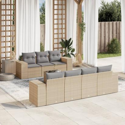 Set canapele de grădină, 8 piese, cu perne, bej, poliratan GartenMobel Dekor
